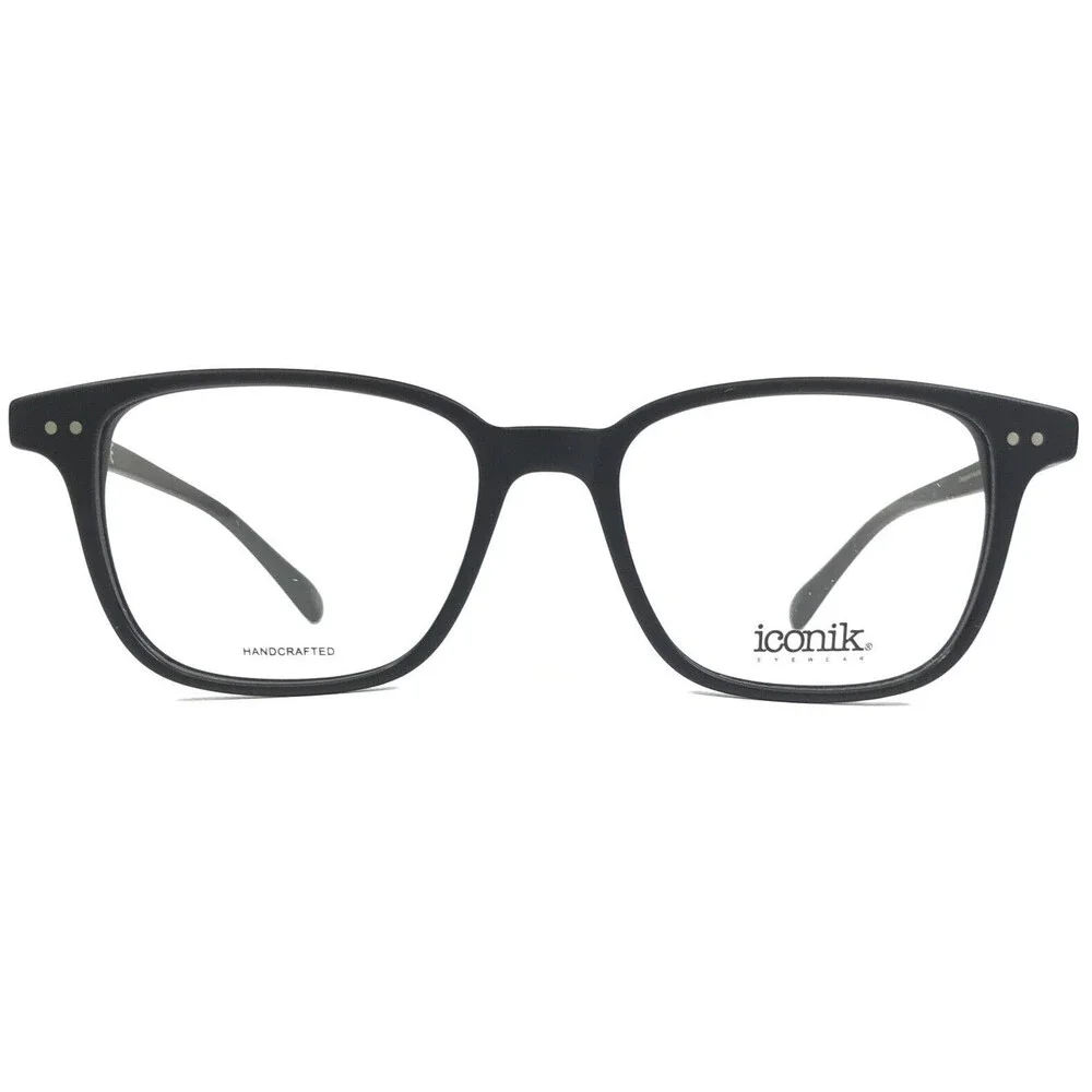 Iconik Eyeglasses Frames Harrison C02 Black Square Horn Rim 51-18-145